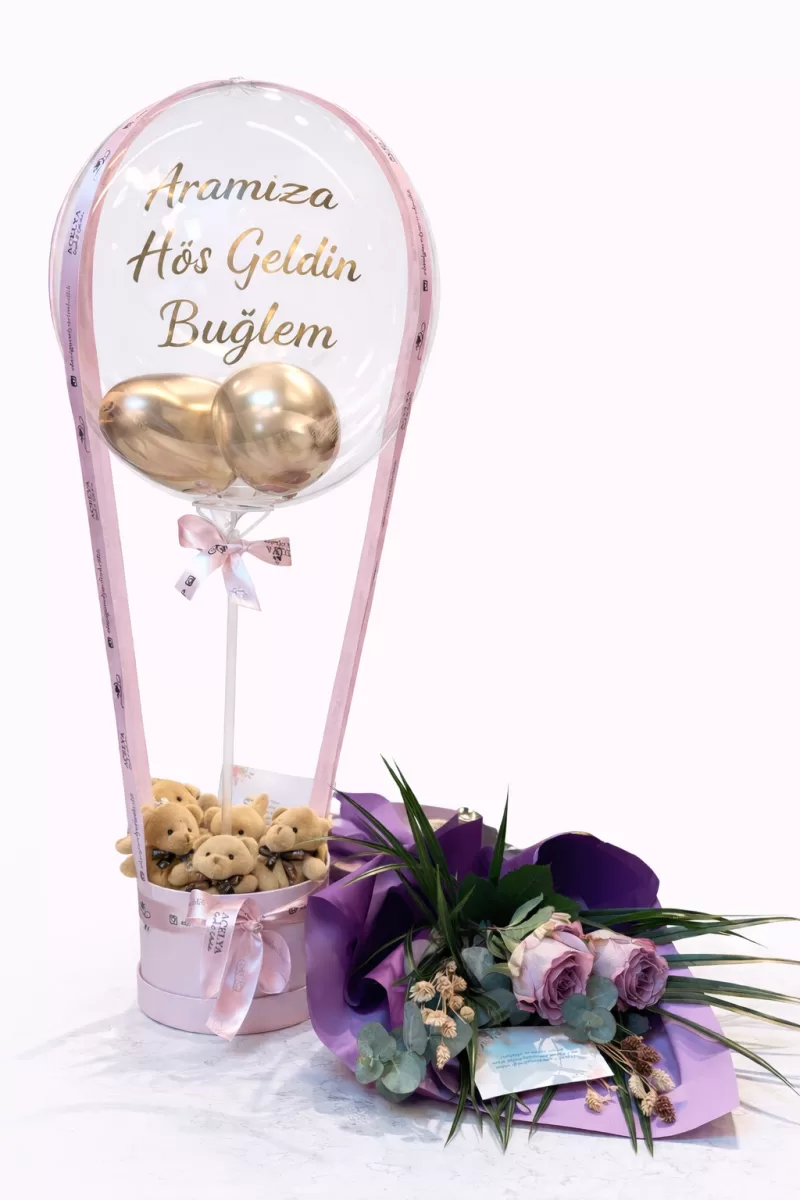 Hoş Geldin Bebek Balonlu Hediye Seti & Buket Kombini