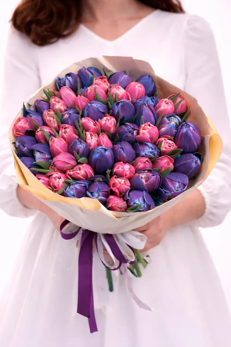 Mavi Pembe Lale  Özel Tasarım Çiçek 50 Adet 