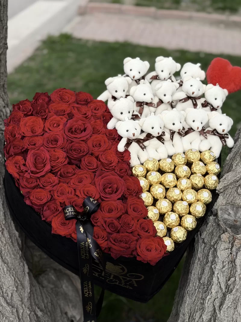 Açelya Aşkın Üçlü Seti (Gül & Çikolata & Ayıcık)