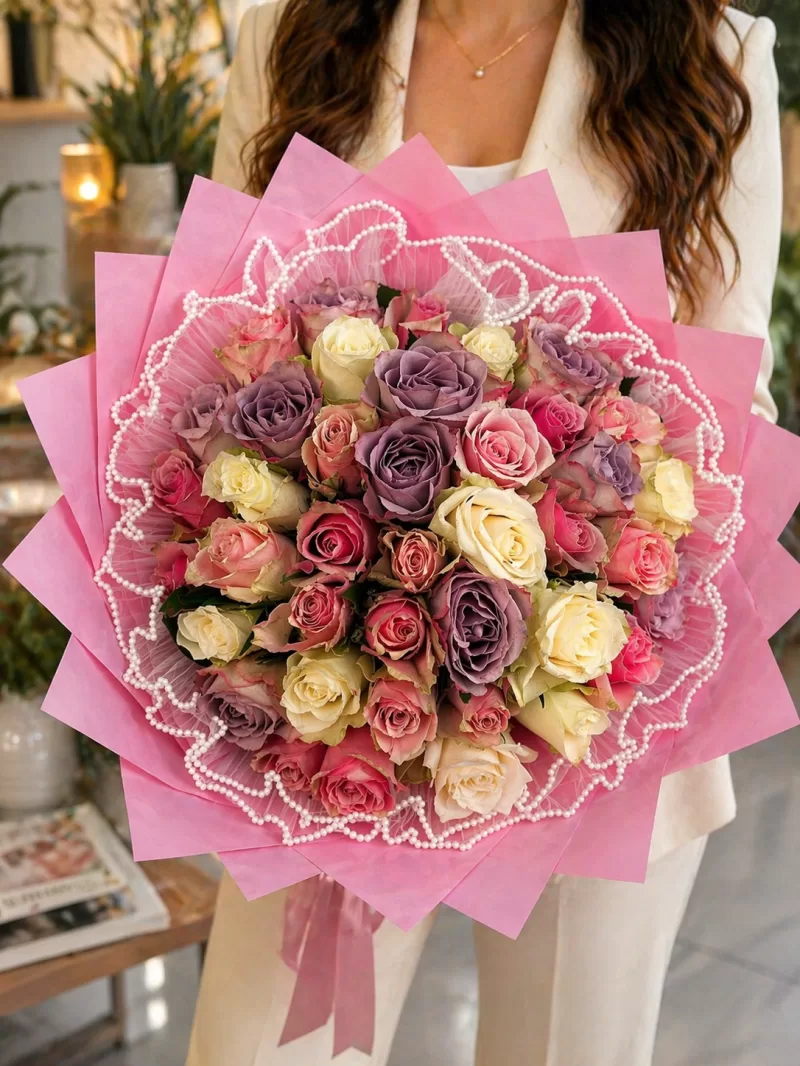 Karışık Renk Premium Gül Aranjmanı