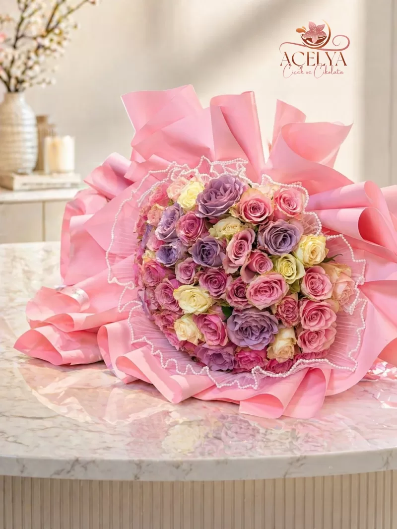 Premium Renkli Gül Tasarımı 70 Adet