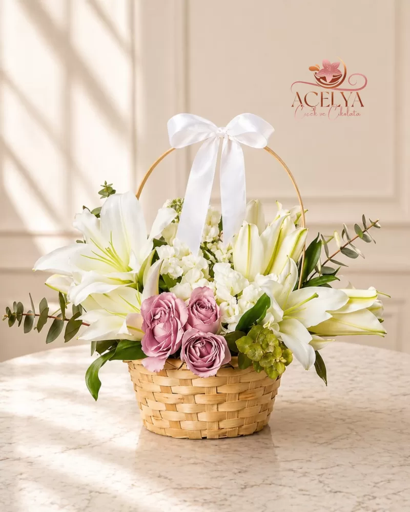 Lilyumlu Hasır Sepet Aranjmanı