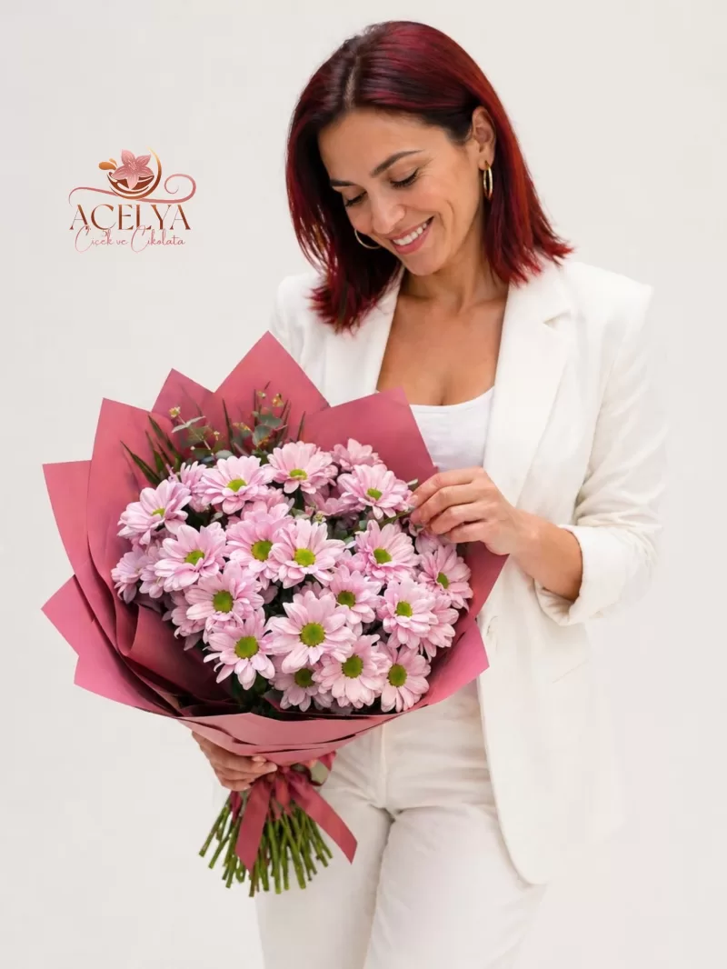 Pembe Papatya Buketi – Soft Ton Zarif Aranjman