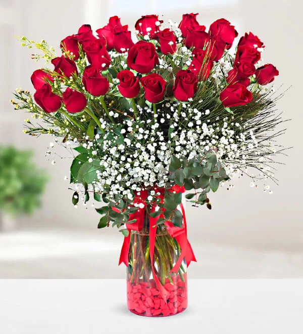 30 Kırmızı Gül Vazosu