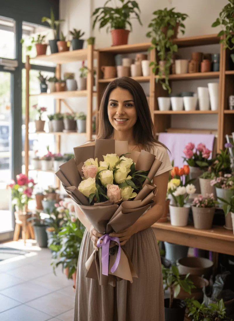 Beyaz – pembe mix buket