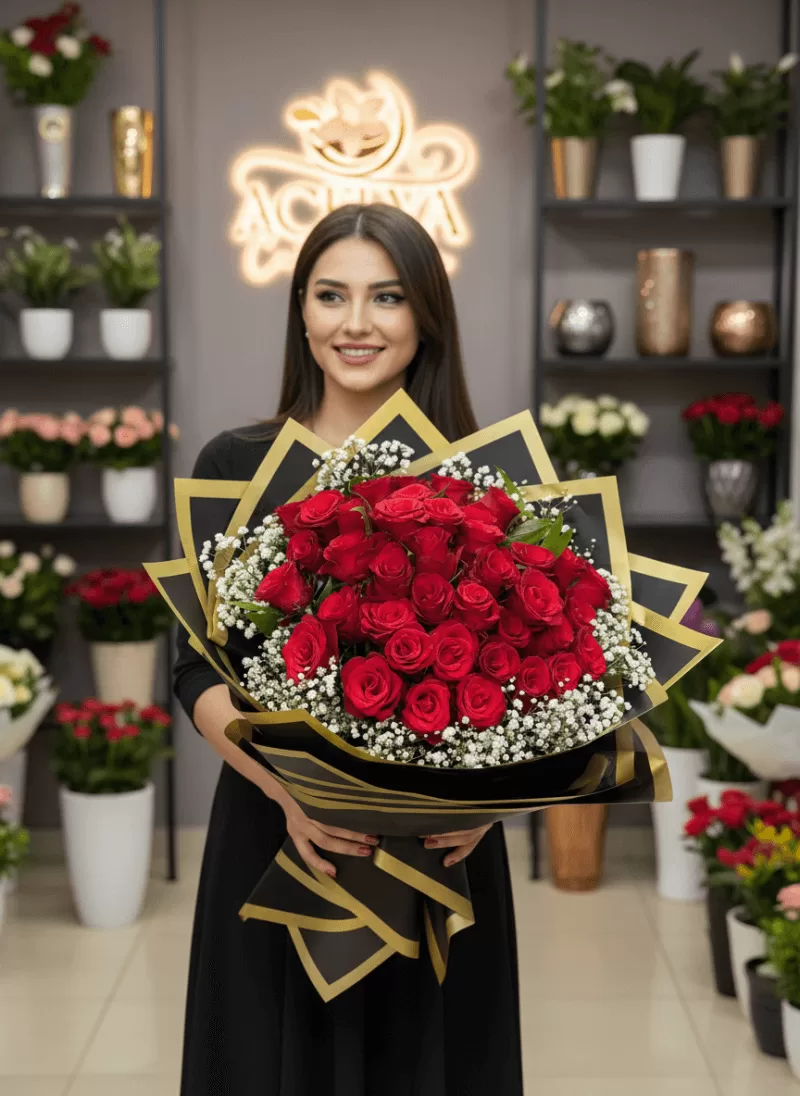 Gold siyah dev gül buket